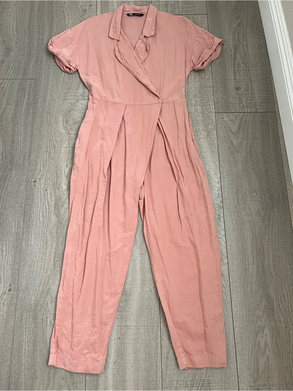 Zara Linen Blend Pink Jumpsuit Size Medium